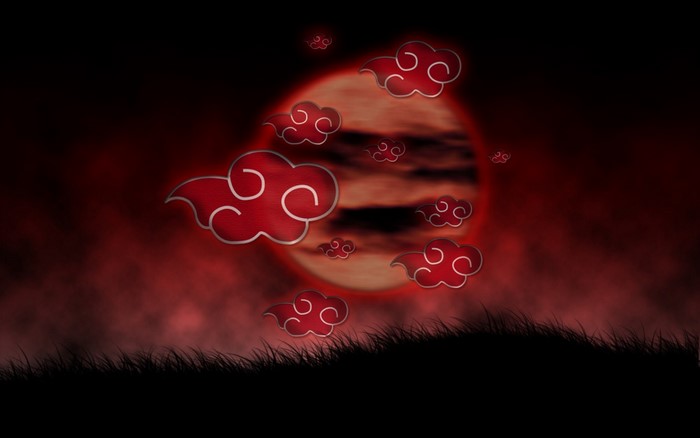 Akatsuki clouds against a red moon