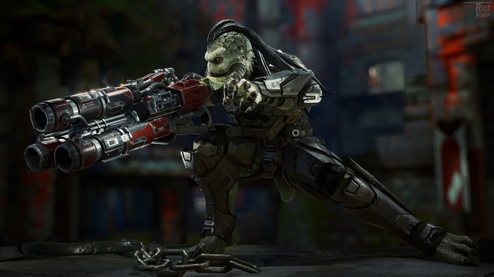 Alien soldier with a large gun in Unreal Tournament 4