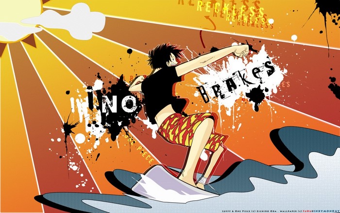 Monkey D. Luffy from One Piece surfing
