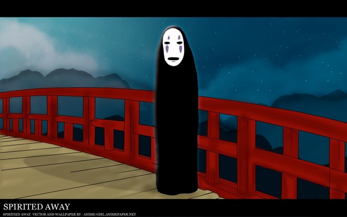 No-Face from Spirited Away on a bridge