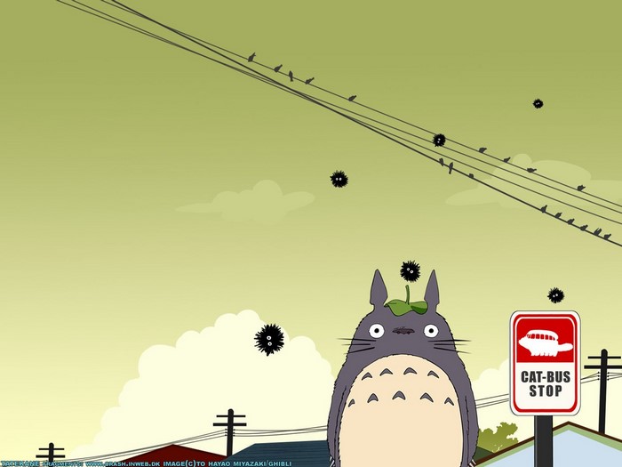 Totoro and Soot Sprites at a Cat Bus Stop