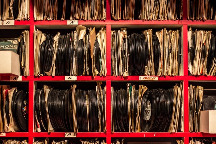 Record collection in a closet