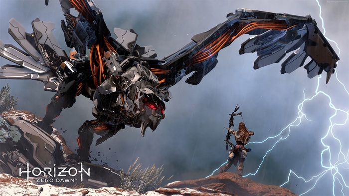 Aloy from Horizon Zero Dawn fights a robotic bird