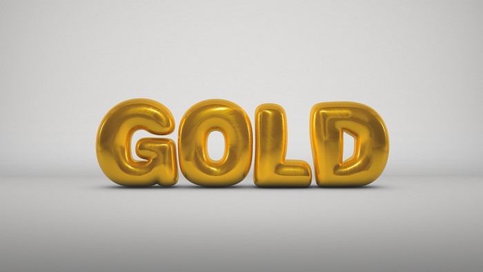 Gold text rendered in 3D balloons