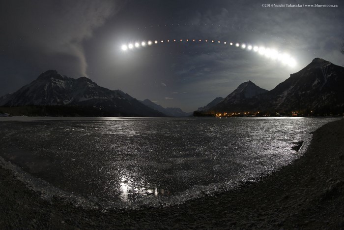 Moon's Path Over Frozen Lake and Mountains at Night