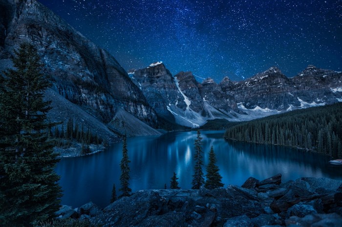Starry Night Over Mountain Lake