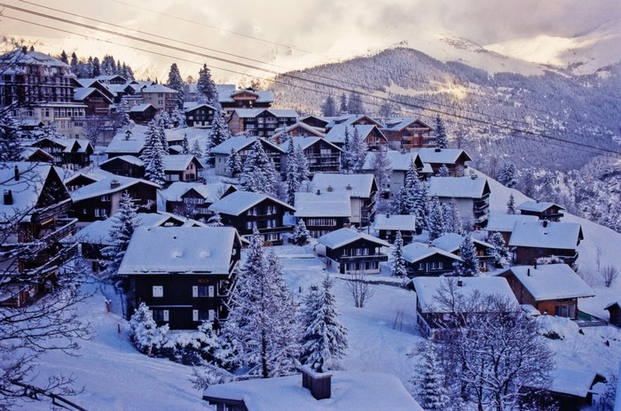 Snowy village in the Swiss Alps during winter