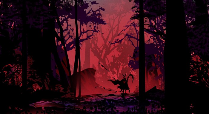 Red Forest Night with Reaper Silhouette