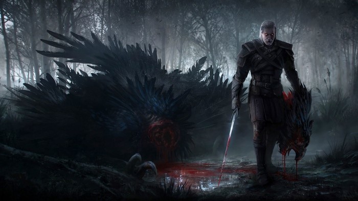Geralt of Rivia with monster head from The Witcher 3