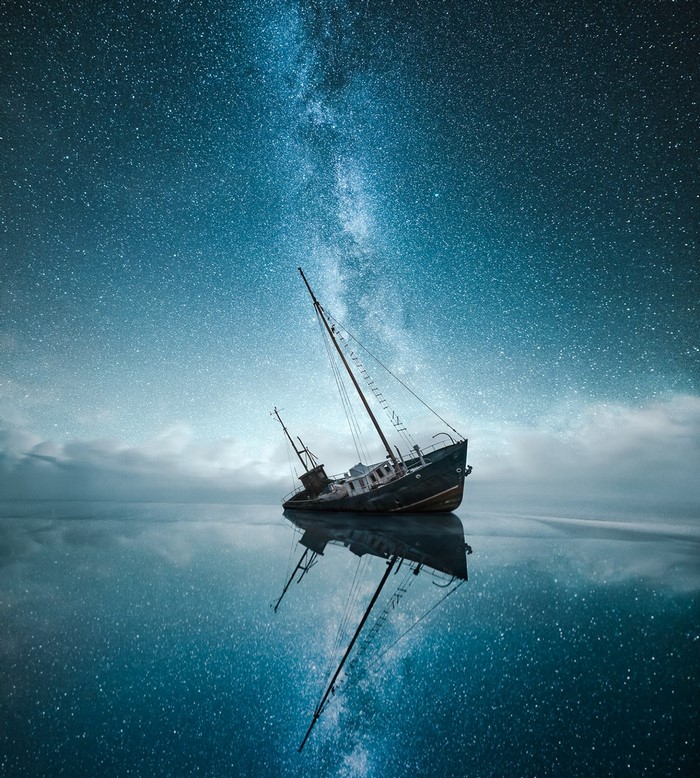 Shipwreck under the Milky Way