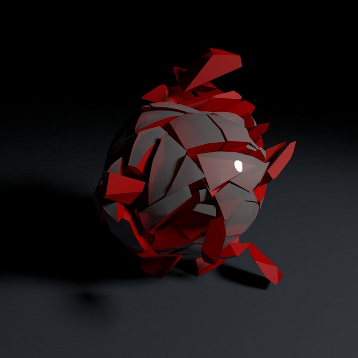 Abstract 3D geometric sphere with red shards