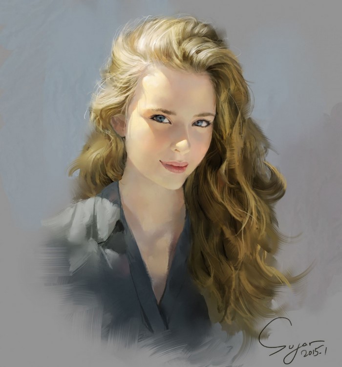 Digital painting of a young woman with blonde hair