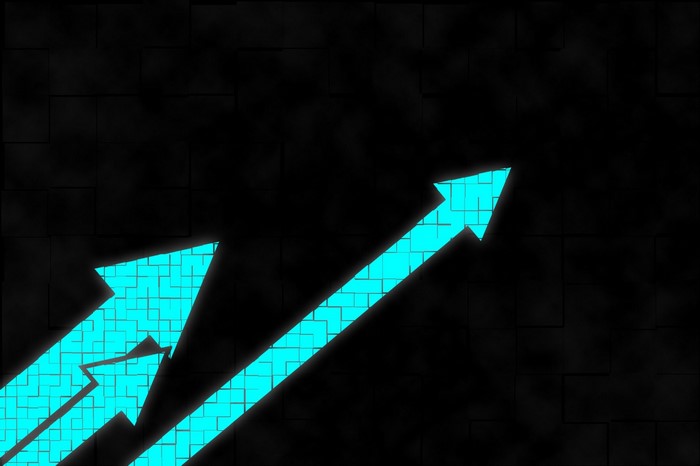 Three glowing blue arrows on a dark textured background