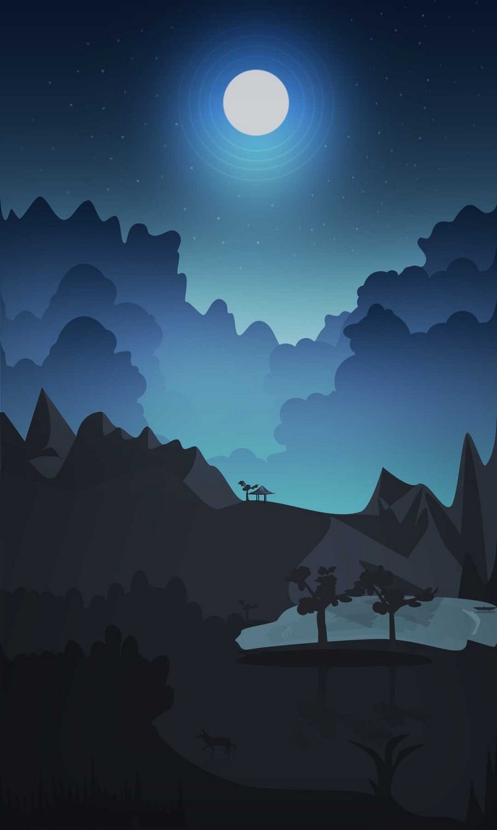 Night landscape with moon and mountains
