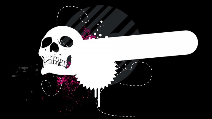 White skull with grunge elements and banner