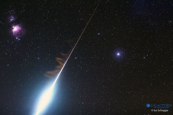 Meteor shower over the Orion Nebula