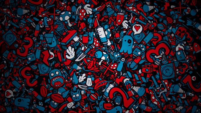 Psychedelic illustration with numbers and cartoon elements
