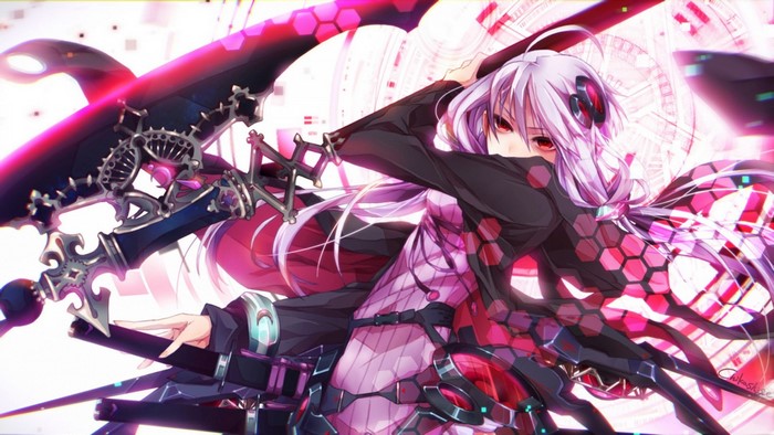 Yuzuki Yukari from Vocaloid with a scythe
