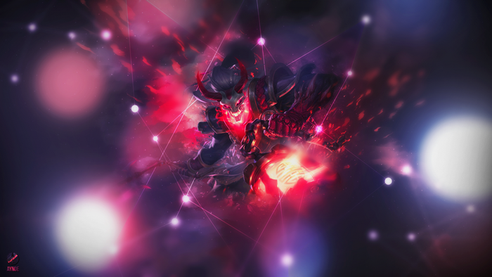Thresh from League of Legends with red energy