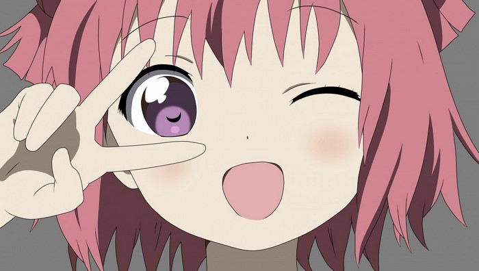 Akaze Akari from Yuru Yuri making a peace sign