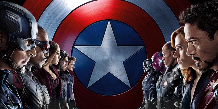 Captain America and Iron Man teams facing off in Captain America: Civil War