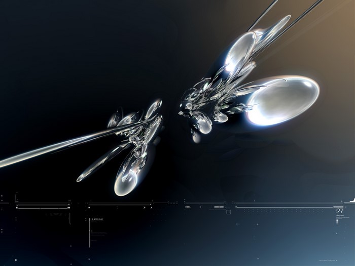 Abstract metallic forms with reflections and lighting