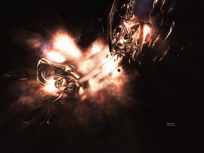 Abstract metallic spheres and light explosion