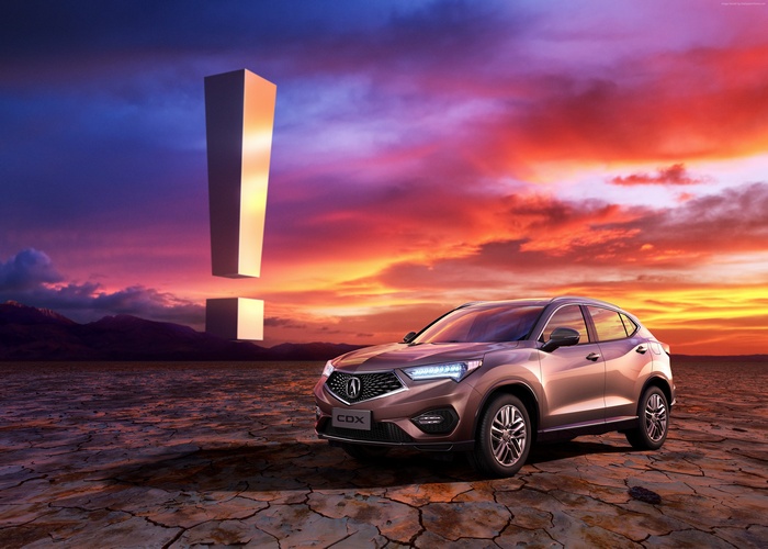 Acura CDX crossover at sunset with exclamation mark