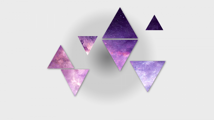 Geometric galaxy triangles on a grey background