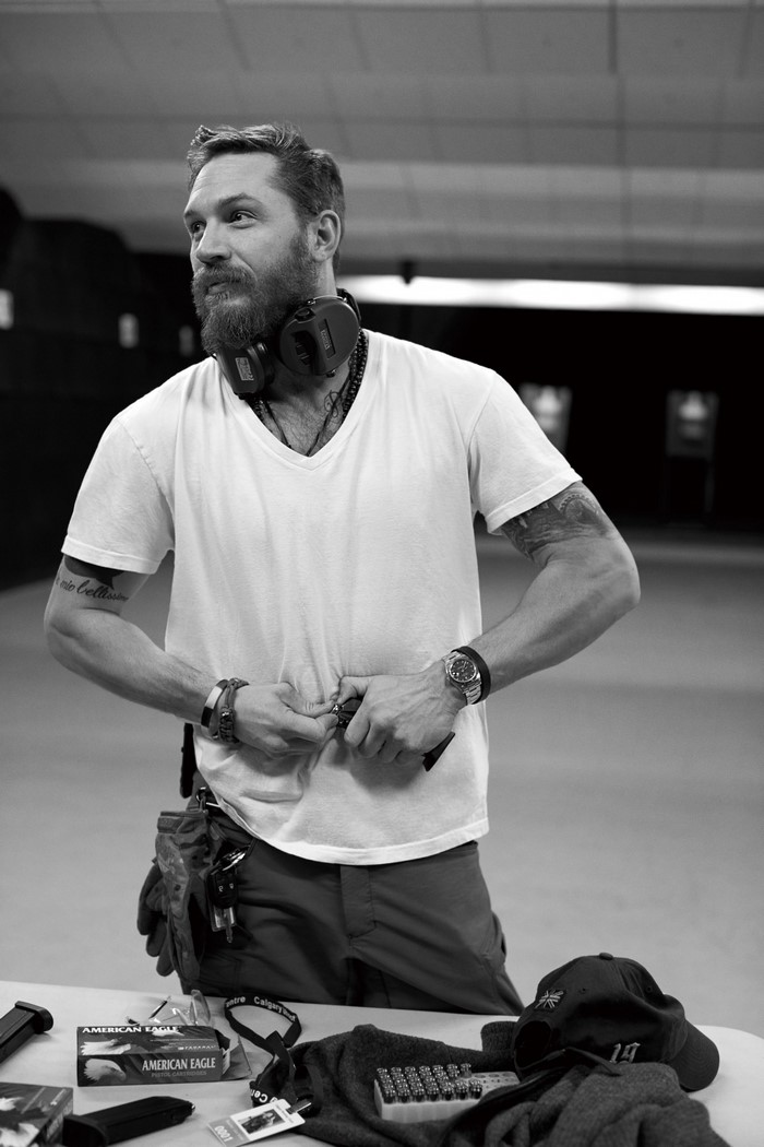 Tom Hardy at a shooting range