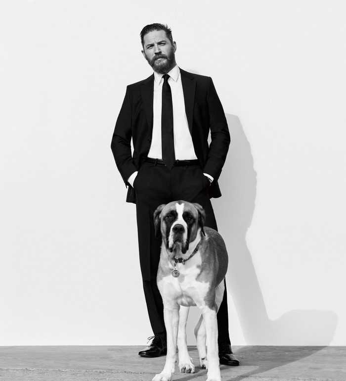 Tom Hardy with a Saint Bernard dog