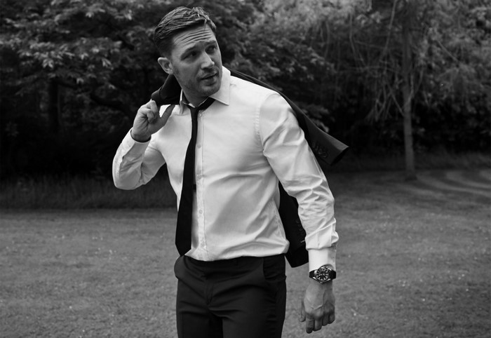 Tom Hardy in a white shirt and tie