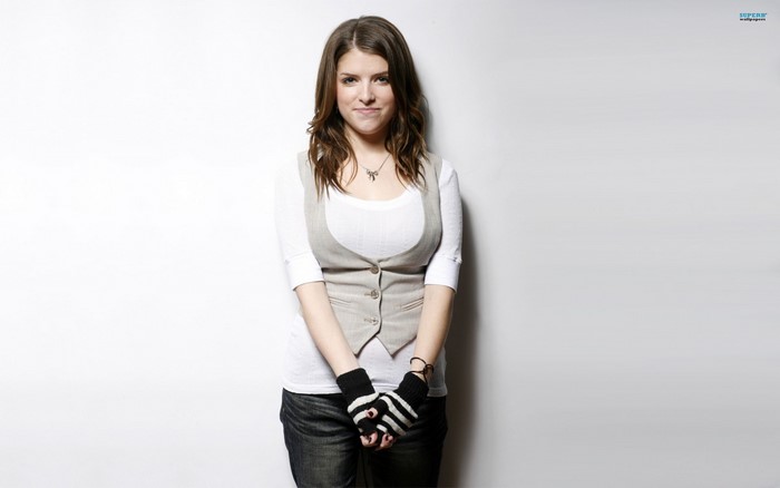 Anna Kendrick wearing a vest and gloves