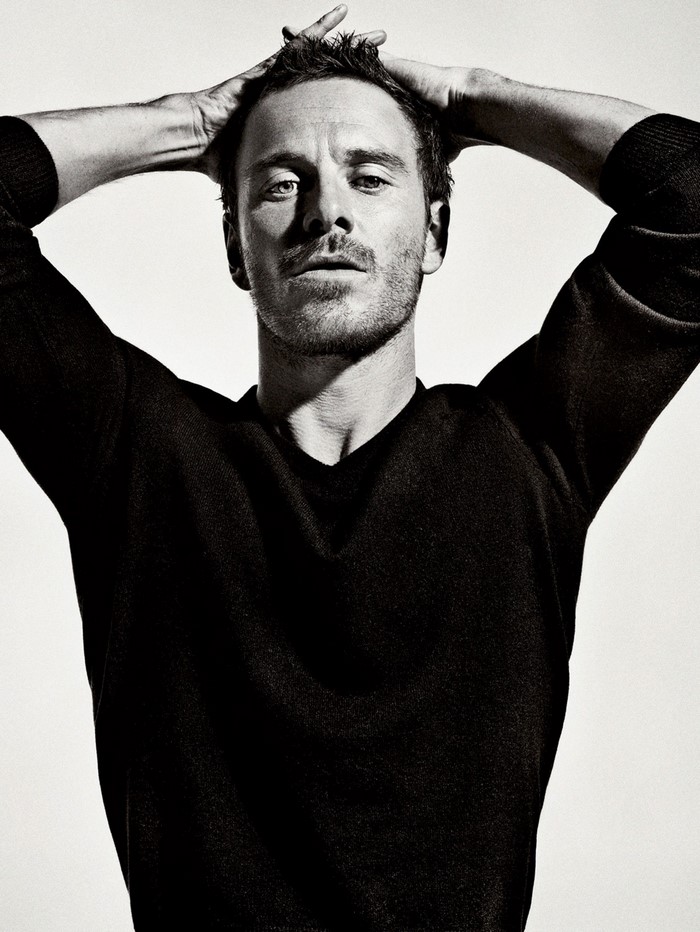 Michael Fassbender posing with hands in hair