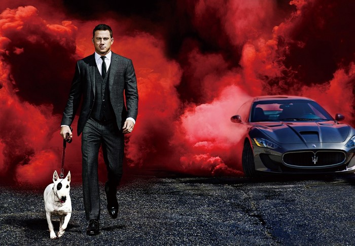 Channing Tatum with dog and Maserati
