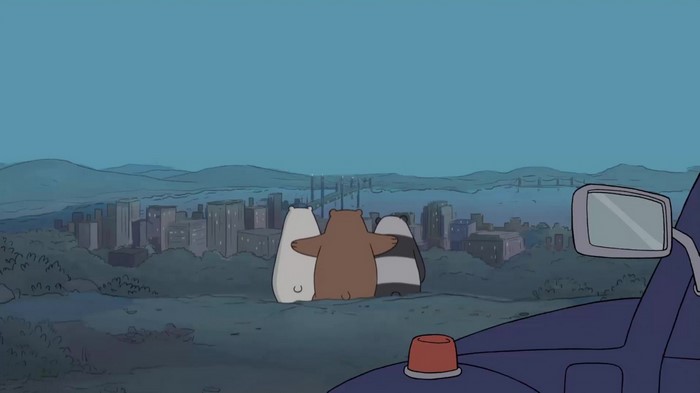 We Bare Bears looking at a city skyline