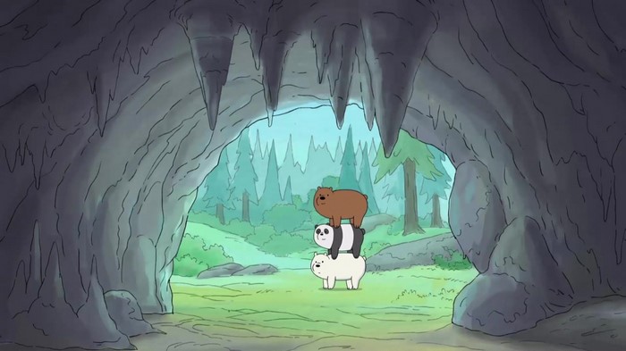 We Bare Bears characters stacked in a cave