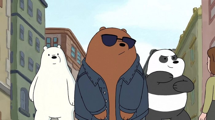 We Bare Bears characters walking down a street