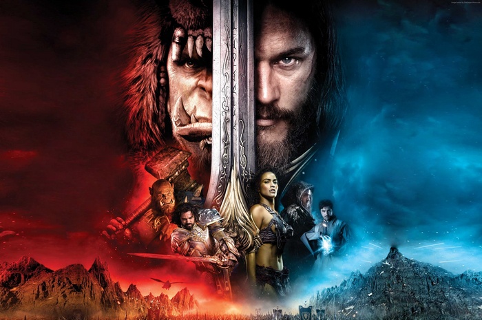 Warcraft movie poster with orc and human characters