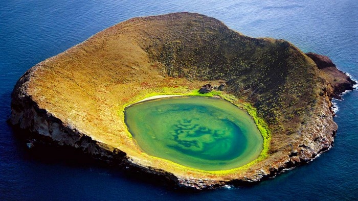 Volcanic island crater lake in the Galapagos Islands, Ecuador