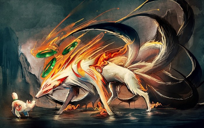 Amaterasu and Chibiterasu from Okami