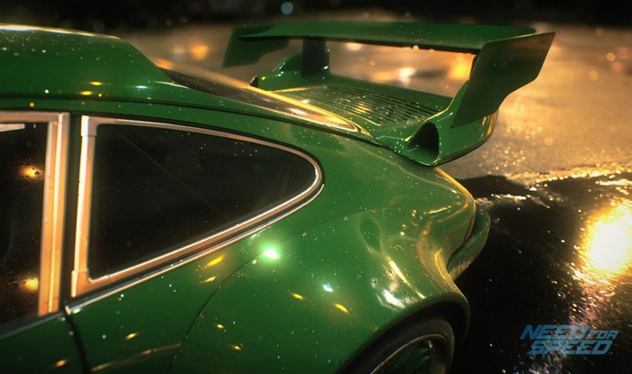 Green Porsche 911 with Need for Speed logo