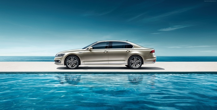 Volkswagen Phideon sedan by the water
