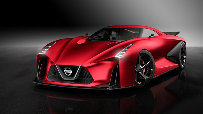 Red Nissan concept sports car with aggressive styling
