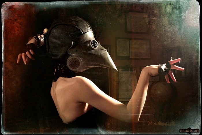 Steampunk woman in plague doctor mask