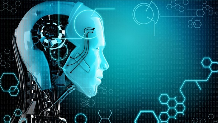 Robot head with binary code and geometric patterns