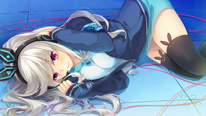 Anime girl with headphones lying down
