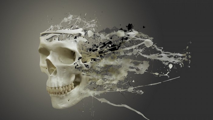 Skull with white and black paint splatter
