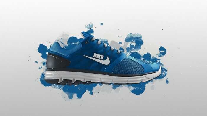 Blue Nike running shoe with white swoosh and laces