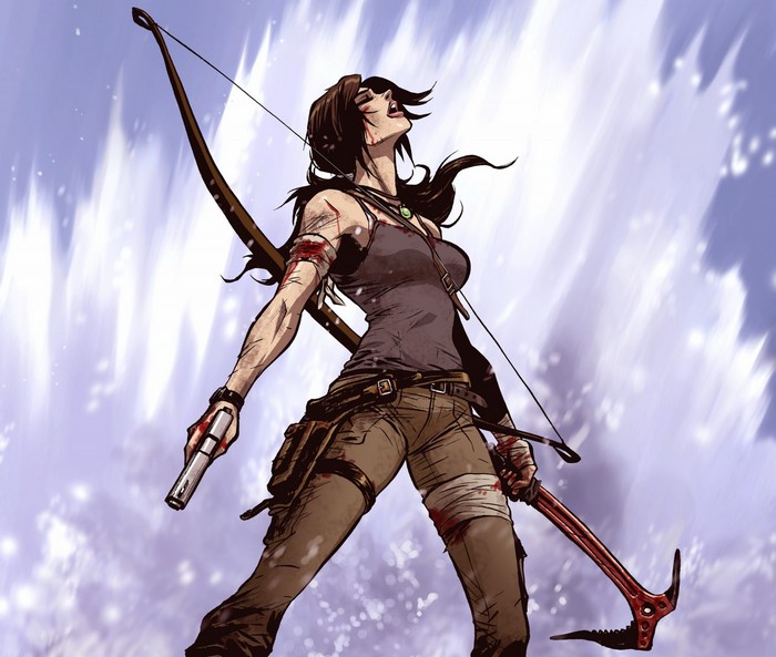 Lara Croft from Tomb Raider with bow and ice axe